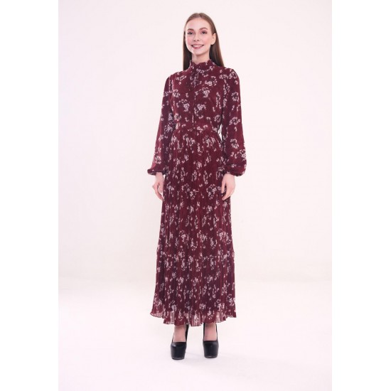 Patterned pleated Bordo Dress