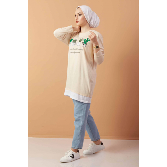 Printed Sweat  Tunic CREAM COLOR