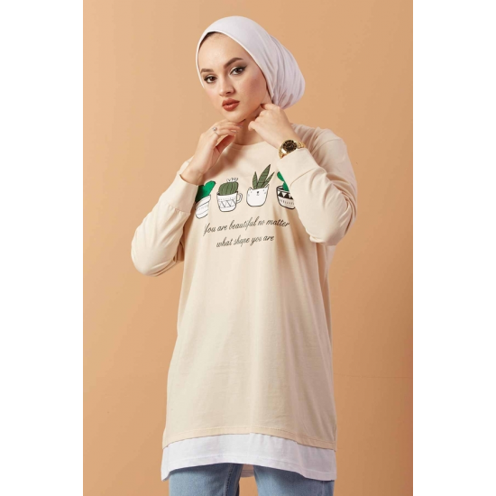 Printed Sweat  Tunic CREAM COLOR