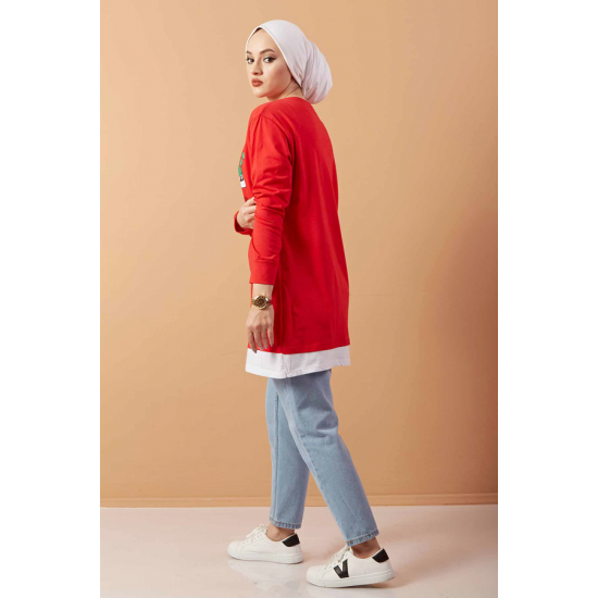 Printed Sweat  Tunic Red