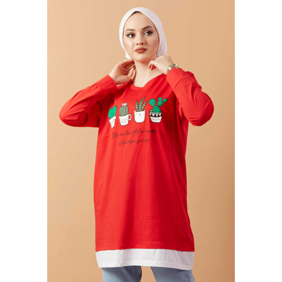 Printed Sweat  Tunic Red