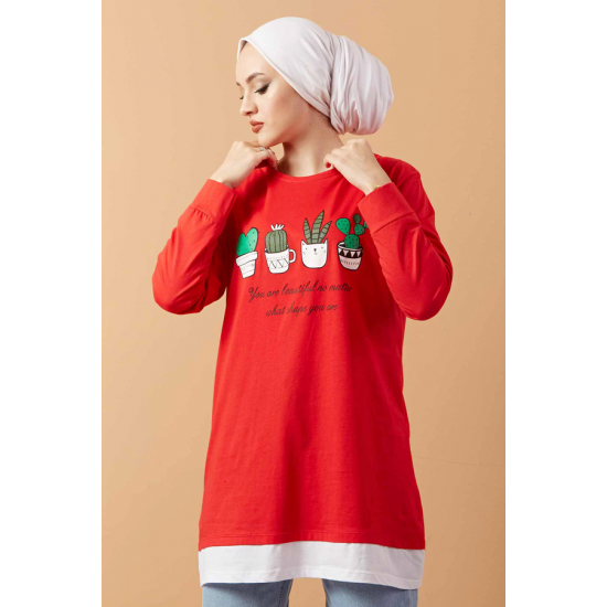 Printed Sweat  Tunic Red