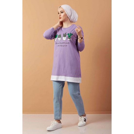 Printed Sweat  Tunic Lilac color