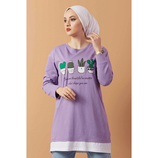 Printed Sweat  Tunic Lilac color