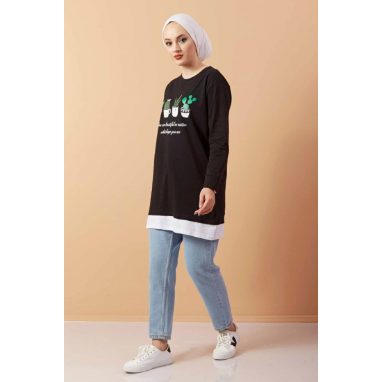 Printed Sweat  Tunic Black color